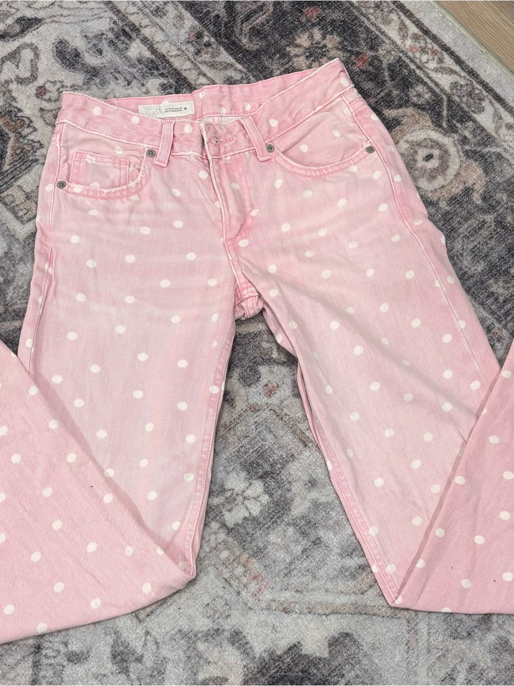 Zara Pink Polka Dot Straight Leg Jeans